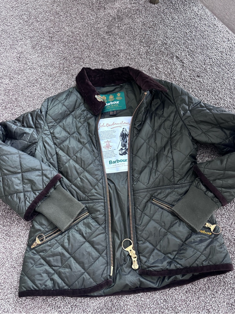Barbour Olive Green Lined Jacket with Corduroy Trim